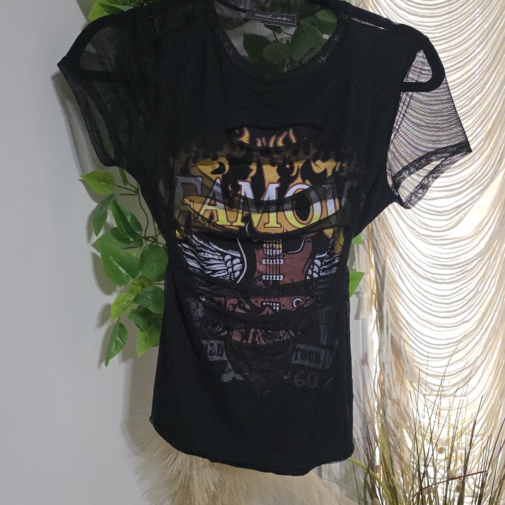 Grunge Black Graphic Mesh Tee